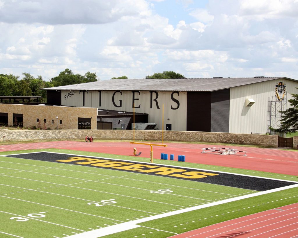 Fort Hays State University Indoor Practice Facility Exterior with Ball Field