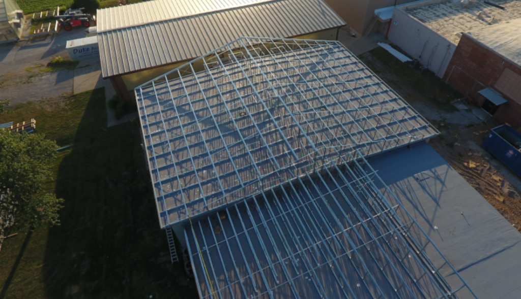 Aerial view of a roof retrofit